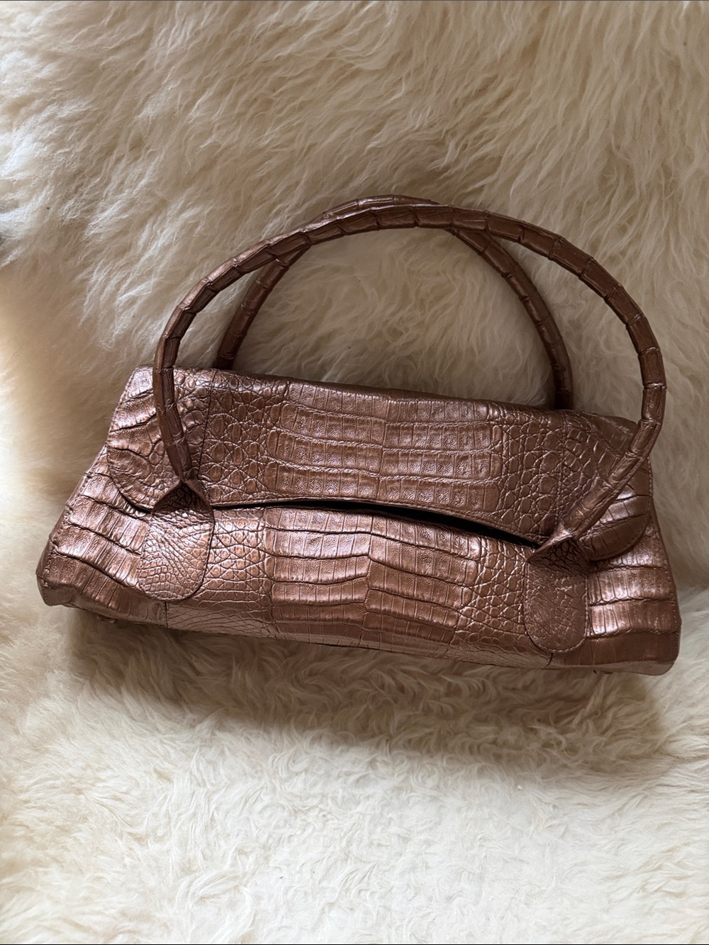 Nancy Gonzalez Genuine crocodile Barrel bag in Metallic Brown Bronze